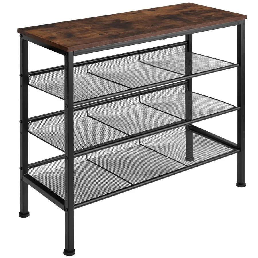 tectake Schuhregal Industrial Style in Braun mit 3 Gitterablagen und Ablage, B/T/H: 75,5 x 30,5 x 69,5 cm - Bild 3