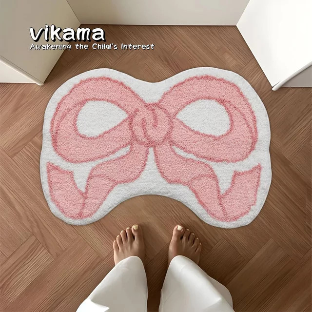 VIKAMA Kreativer Schleifenteppich in Weiß, maschinenwaschbare Microfaser-Fußmatte für Wohnzimmer, Schlafzimmer, Küche und Badezimmer, B/T: 60 x 40 cm - Bild 1