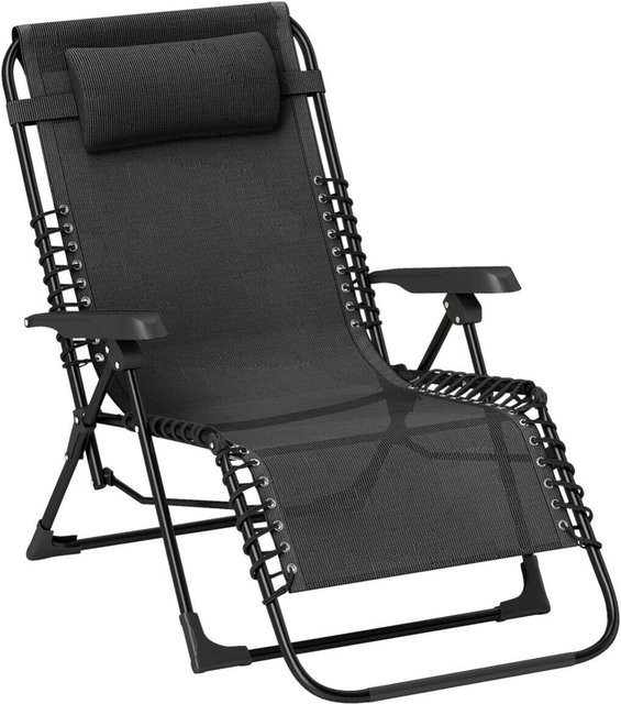Outsunny Sonnenliege aus Metall in Schwarz mit verstellbarer Kopfstütze und Textilene-Bezug, B/H/L: 65 x 112 x 90 cm - Bild 1