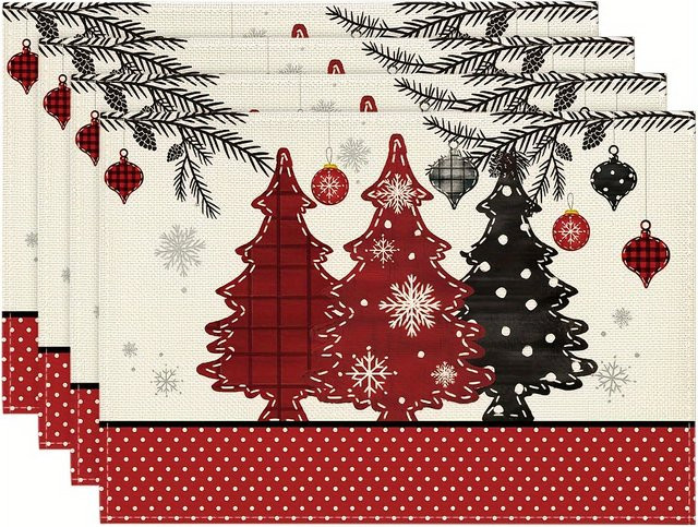 VIKAMA 4-teiliges Winter-Tischset Sunstice Christmas Pine Snow aus Kiefernholz in Weiß - Bild 1