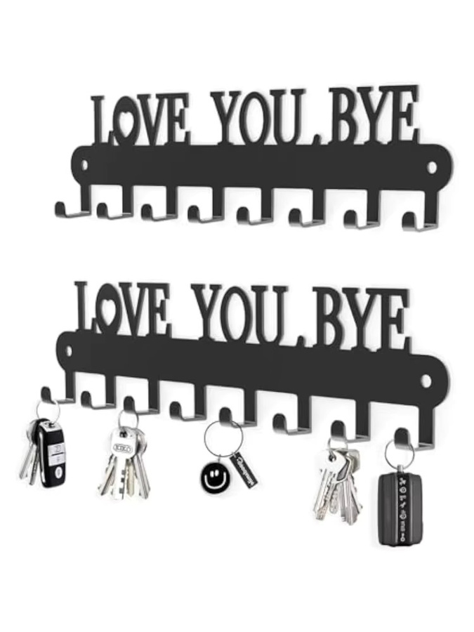 Love You Bye Selbstklebender Schlüsselhalter aus Metall mit 6 Haken zur Wandmontage, Schwarz - Bild 5