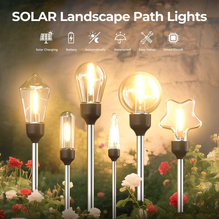 VENUSWING Solar Outdoor Gartenleuchten Set 2 Stück, Schwarz, Dekorative Bodenlampen mit Warmweißem Licht und Dämmerungssensor - Bild 2