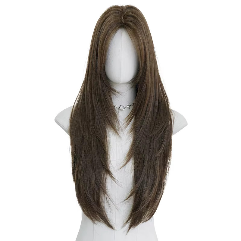 7JHH WIGS Perücke für Damen, mokkabraun, lang, glatt, synthetisch - Bild 4