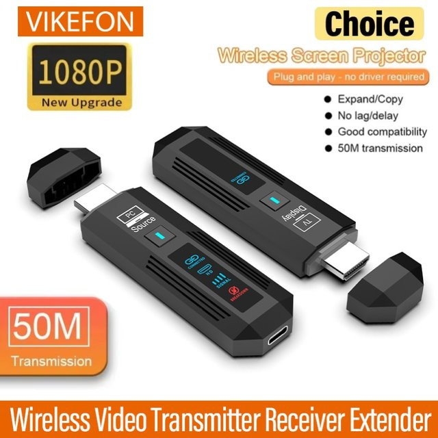 VIKEFON Kabelloser HDMI Video-Audio Sender und Empfänger Extender Adapter in Schwarz für Full HD 1080P mit 50m Reichweite - Bild 1
