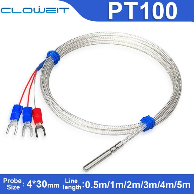 PT100 Temperatursensor von cloweit aus Edelstahl, wasserdichtes Thermoelement für die Hochtemperaturmessung, Farbe: Silber - Bild 1