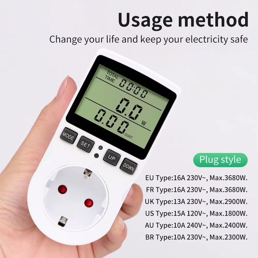 JUANJUAN Digitaler LCD-Leistungsmesser in Weiß mit Wattmeter und Überlastschutz für 230/120 V - Bild 3