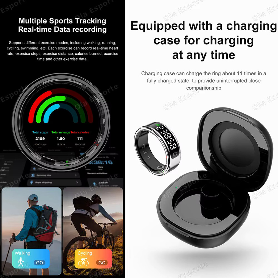 Ola Esporte R11 Smart Ring mit LED Display für Männer und Frauen in Schwarz zur Herzfrequenz- und SpO2-Überwachung mit Wasserdichtigkeit und Multi-Sport-Modi - Bild 5