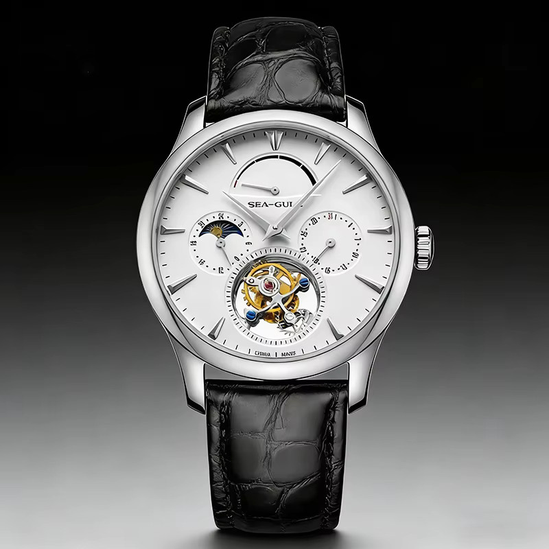 Seagull Armbanduhr Tourbillon, Handaufzug, Edelstahl, Leder, Herren - Bild 4
