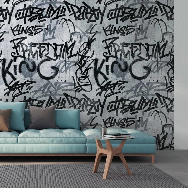 PROFHOME Fototapete Graffiti in Grau und Schwarz, matt, Abstract Design, Breite: 1,59 m, Höhe: 2,8 m - Bild 1
