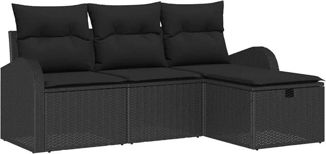 vidaXL Sofa Set aus Poly-Rattan in Schwarz mit Kissen und integriertem Stauraum - Bild 1
