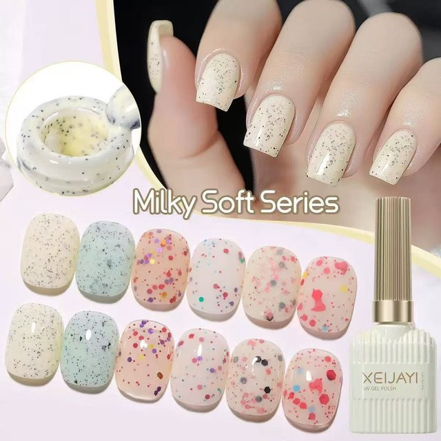 XEIJAYI Nagellack Gel, Nude-Basis mit Rosa, Schimmernd - Bild 1