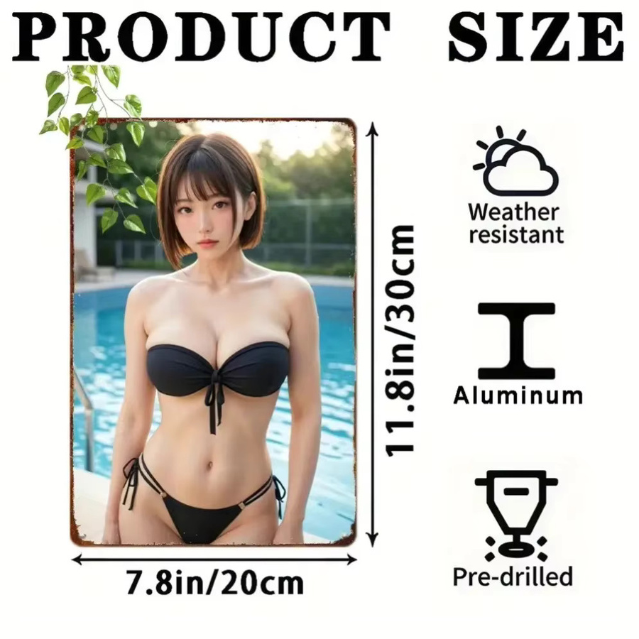 HELLOYOUNG Vintage Aluminium Wandschild Retro Bikini Dekor in Schwarz - Bild 5