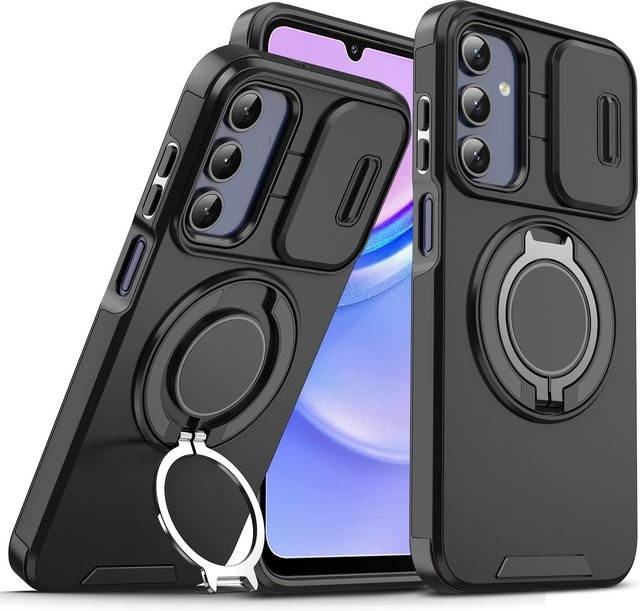 Robuste Handyhülle für Xiaomi Redmi 15 5G mit magnetischer Halterung und Kameraschutz in Schwarz und Pink - Bild 1