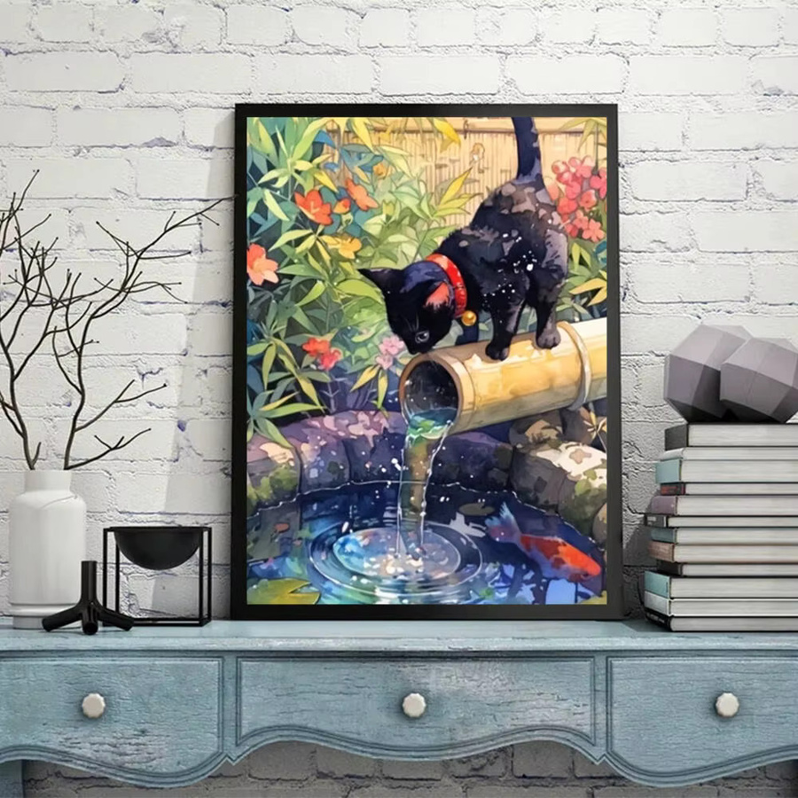 HUACAN 5D Diamant-Mosaik Set mit Motiv Katze und Wasser, Bastelset zum Selbermachen, B/H: 20 x 30 cm - Bild 4
