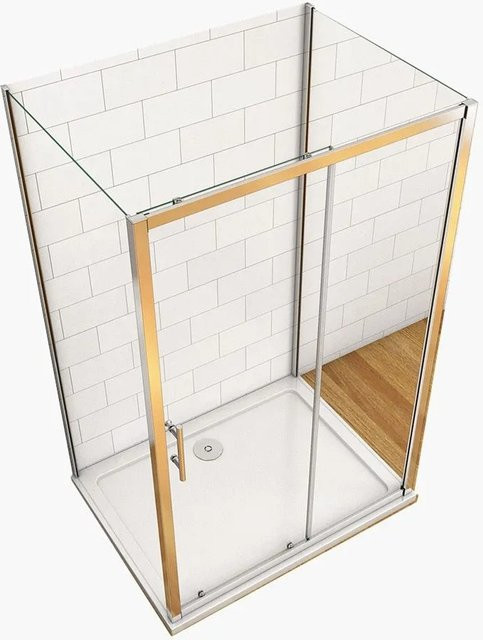 Duschparadies U-Duschkabine mit Schiebetür und Seitenwand aus 5mm ESG Sicherheitsklarglas, Farbe: Transparent/Silber, B/T/H: 140 x 80 x 185 cm - Bild 1