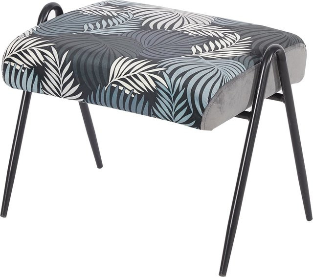 HTI-Living Hocker Olean in Grau mit floralem Stoffbezug und Metallgestell im Retro-Design - Bild 1