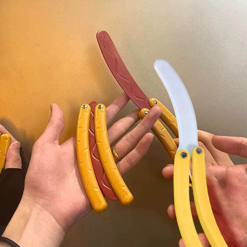 CANAMEK 3D-Druck Schwerkraft Hot Dog Schmetterling Messer Banane Rettich Messer Modell Push-Karte Dekompression Spielzeug - Bild 2