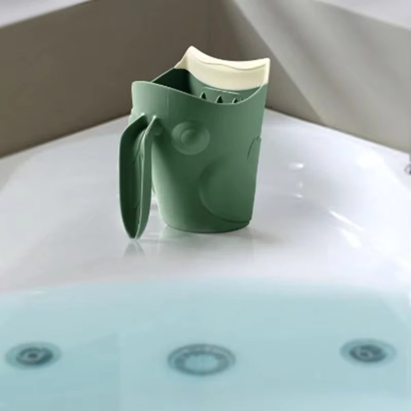 J15U Baby-Badebecher in Frosch-Design zum Haarewaschen und Shampoo-Spülen, Grau und Grün - Bild 3