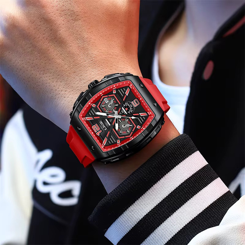 LIGE Armbanduhr Quarz, Silikon, black red, Herren - Bild 5