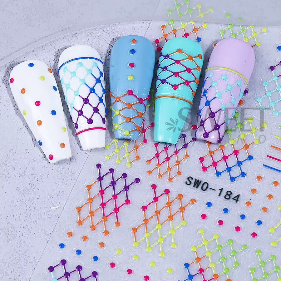 SWEET TREND Nagelaufkleber, 3D-Neon-Karo-Polka-Dot-Muster, Glänzend, 2 Stück - Bild 2