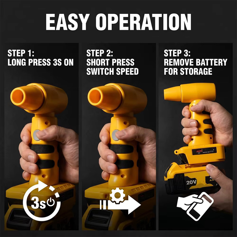 Dewalt Kabelloser Handbläser und Haartrockner 18V Li-Ion in Gelb mit 3 Gängen und USB-Ladeanschluss - Bild 4