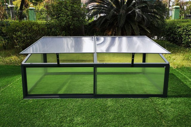 OUTFLEXX Hochbeetaufsatz mit Schiebetüren aus Aluminium und Polycarbonat, anthrazit, B/T/H: 176 x 86 x 60 cm - Bild 1