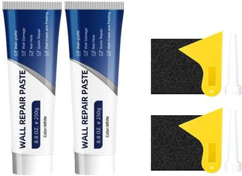 Yousheng Gipskarton-Reparaturset mit Spachtel, Schleifpapier und Düsen für Löcher und Risse, Weiß, 2 Set - Bild 1