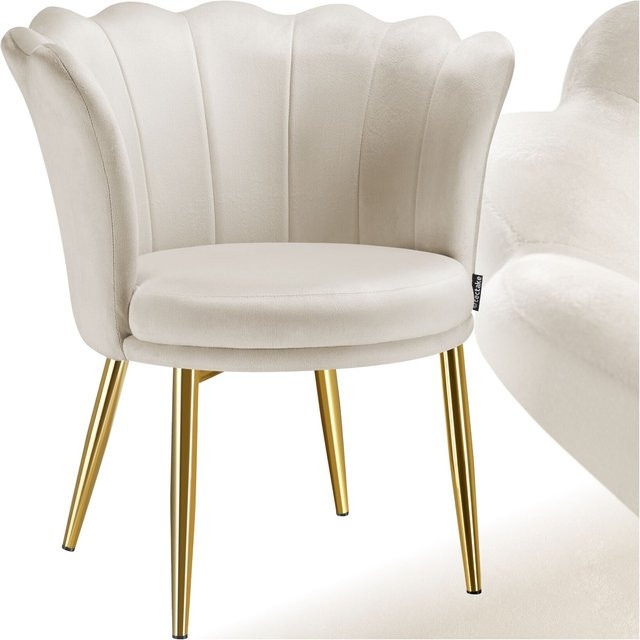 tectake Sessel Stella in Blütenform mit Samtbezug oder Kunstfell und pulverbeschichteten Stahlbeinen, Farbe: Beige/Gold, B/T/H: 67 x 64 x 76 cm - Bild 1
