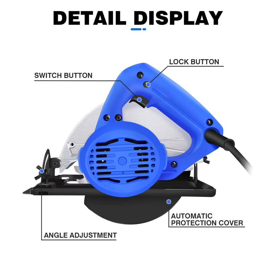 DayPlus Elektrische Tischkreissäge mit 2000W Kupfermotor, Blau, 185mm Sägeblatt, einstellbare Schnitttiefe: 55 mm - Bild 2