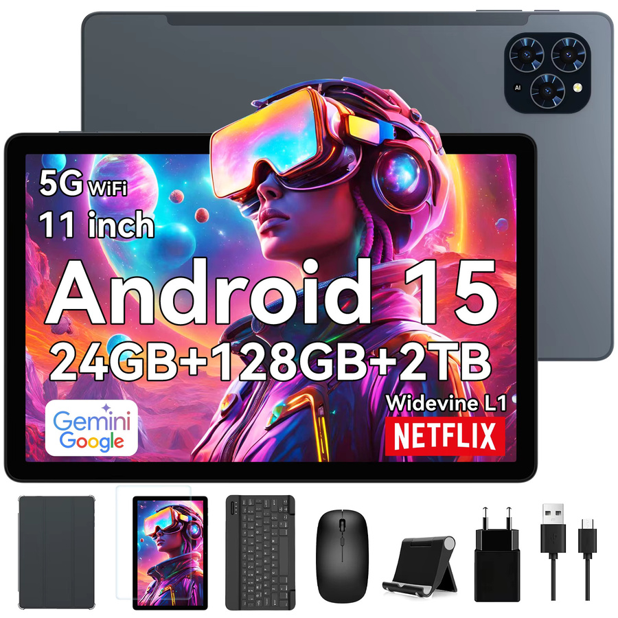 KINGRID T90 Android 15 Tablet-PC in Schwarz mit BT-Tastatur und Maus, 11 Zoll Display, 24GB RAM, 128GB ROM, Octa Core T615 Gaming-Tablet - Bild 5
