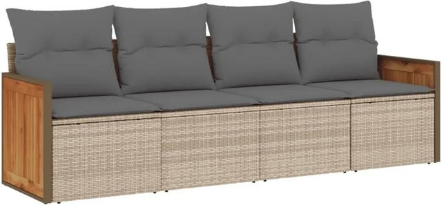 vidaXL 4-tlg. Garten-Sofagarnitur aus Poly-Rattan in Beige mit Kissen und UV-beständigen Bezügen - Bild 1