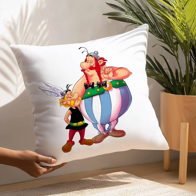 GUOYU HOMEDECOR Asterix & Obelix Kissenbezug aus weichem Plüschstoff, beidseitig bedruckt, Weiß, B/T/H: 61 x 61 x 0 cm - Bild 1