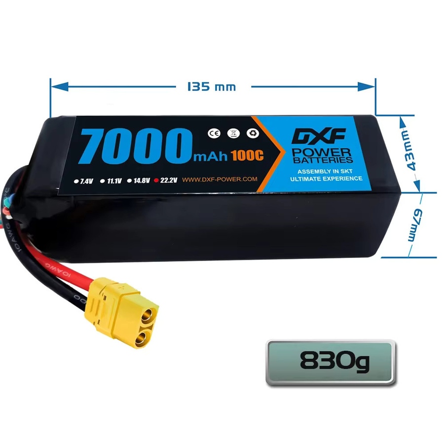 DXF 6S LiPo Batterie 22,2V 7000mAh 100C mit EC5 Stecker SoftCase in Schwarz für 1/8 Buggy Truggy Offroad RC Modelle - Bild 3