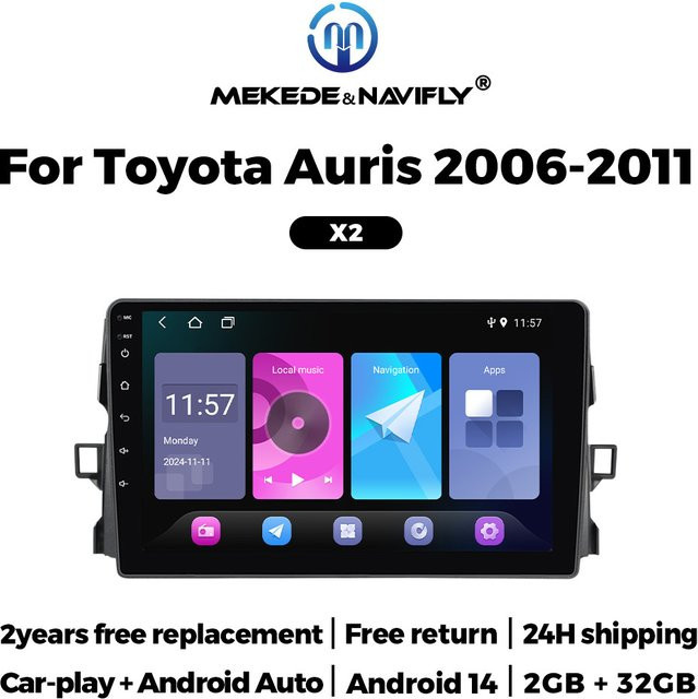 NAVIFANS Android 14 Autoradio mit IPS Touchscreen für Toyota Auris E150, 2DIN Multimedia System mit GPS, Schwarz - Bild 1