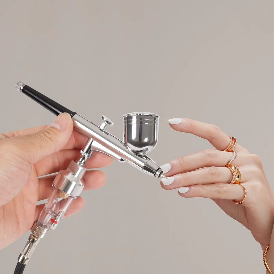 CNCEST Mini-Airbrush-Kompressor-Set in Weiß mit automatischem Start/Stopp, 2-15 PSI und 7cc Behälter für Nagelkunst, Modellbau und DIY-Basteln - Bild 2