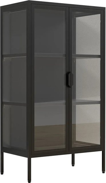 VCM Glasvitrine Floka M Standvitrine aus Glas und Stahl in Schwarz, H x B x T: 110 x 60 x 35 cm - Bild 2