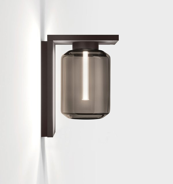 Moderne LED-Wandleuchte IP44 in Braun für Garten und Außenbereich mit Glas und Aluminium - Bild 1