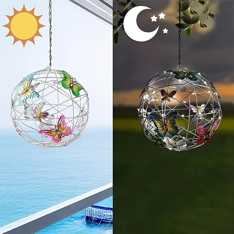 Solarbetriebene Schmetterlingskugellaterne aus Kunststoff als dekorative LED-Hängeleuchte für den Außenbereich in Multicolor - Bild 8