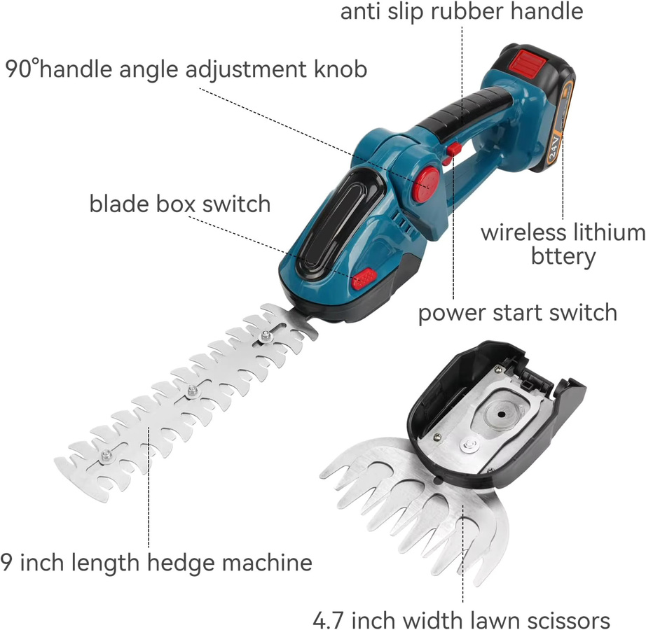 2-in-1 Akku-Gartengerät Makita LXT: Kabelloser Elektrischer Heckenschneider, Handrasenmäher und Astsäge in Blau für 18V Akkus - Bild 3