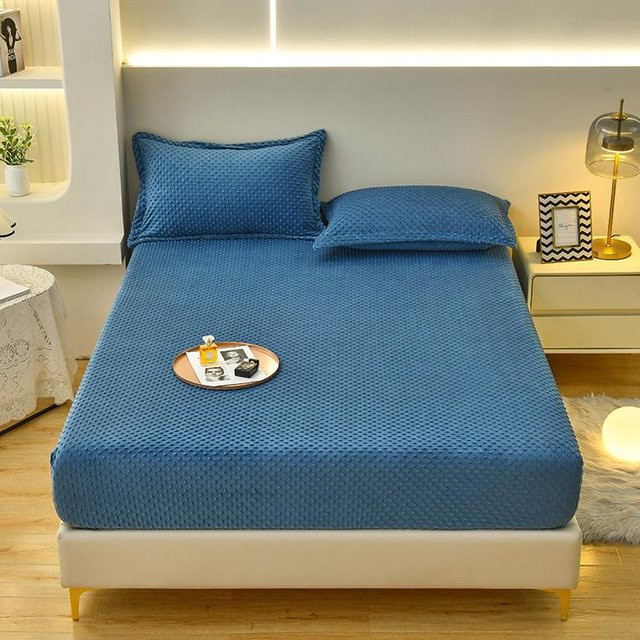 Super Six Flanell-Spannbettlaken aus Samt in Blau, B/T: 90 x 200 cm - Bild 1