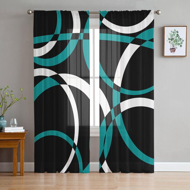 Binchi Outdoor Equipment Transparenter Voile-Vorhang mit geometrischem Kreismuster in Multicolour, B/H: 135 x 114 cm - Bild 1
