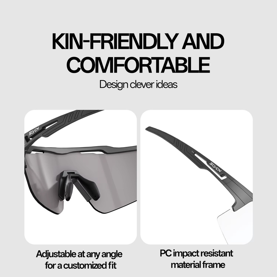 SCVCN Photochrome Sportsonnenbrille, Unisex, Vollrand, Kunststoff, silver, black - Bild 6