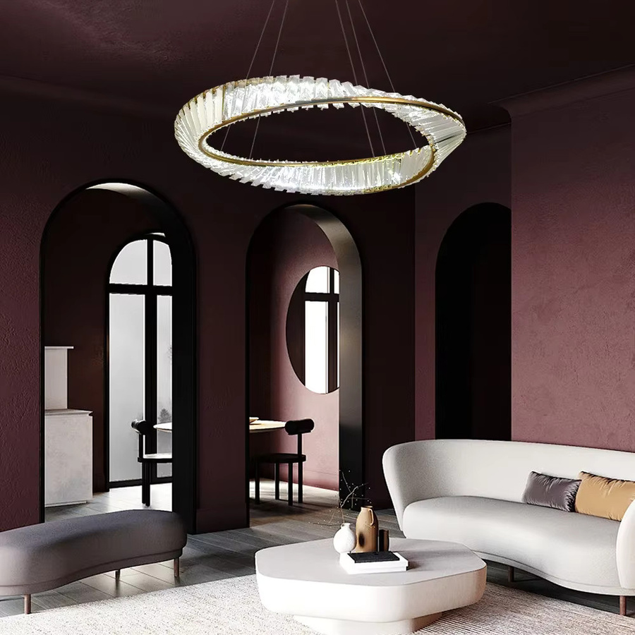 VETRULUS Moderne LED-Deckenleuchte in Gold mit Kristall-Elementen und Möbius-Streifen-Design für Wohnzimmer und Esszimmer - Bild 3