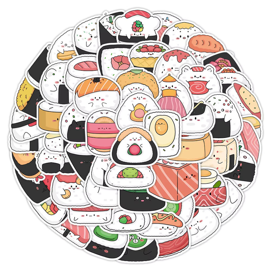 60 Stück Japanische Sushi Aufkleber im Cartoon-Design von BulingBulingStickers Shop, Mehrfarbig - Bild 2