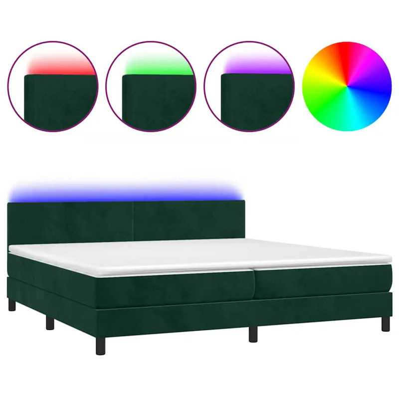 Vidaxl Kontinentalbett mit Matratze und LED in Grün aus Samt, B/T: 200 x 200 cm - Bild 3