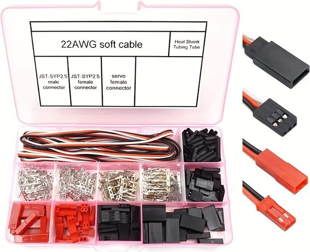 AOKIN Servokabel Kit mit 40 Sätzen Stecker, Buchse, Crimp und Pin in Multicolour kompatibel mit JST, SYP, Futaba, Hitec und Spektrum für RC-Modelle - Bild 1