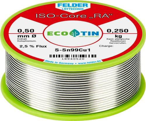 Felder ISO-Core RA Sn99Cu1 bleifreies Lötzinn Sn99,3Cu0,7 in Silber, Durchmesser: 0,5 mm, Gewicht: 0,25 kg - Bild 1