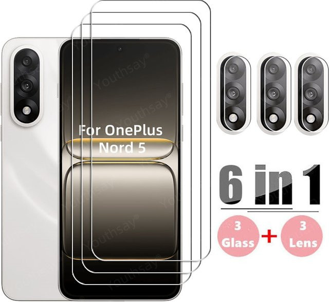 6in1 Schutzset für OnePlus Nord 5 mit gehärtetem Glas Displayfolie und Kameraschutz in Transparent - Bild 1