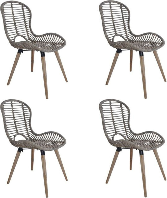 4er Set Esszimmerstühle in Braun mit natürlichem Rattan im Retro- und Skandinavien-Stil von vidaxl - Bild 1