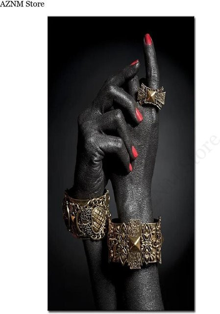 Potdemiel Afrikanische Kunst Wanddekoration Gold Silber Frauen Porträt Leinwanddruck - Bild 1